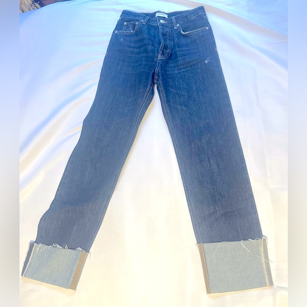Zara Premium Denim Folded Up Straight Jeans In